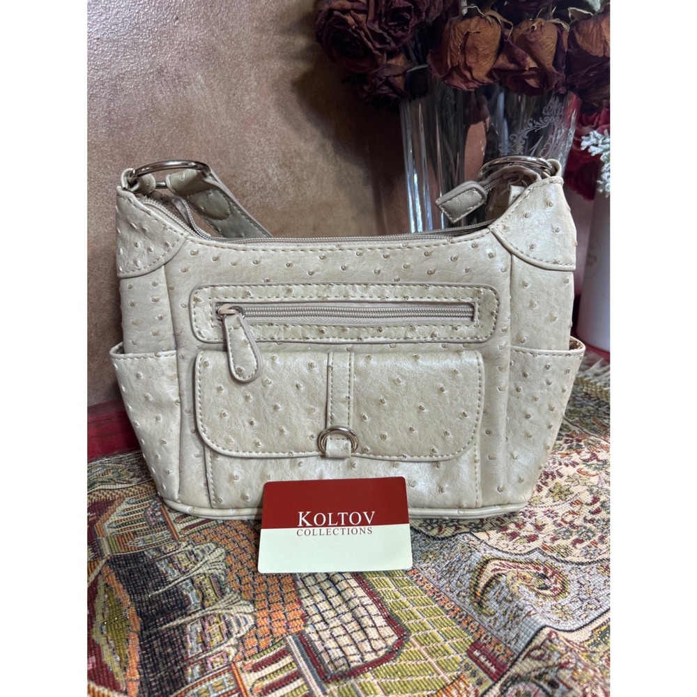 Koltoy‎ Collections Beige Ostrich Embossed Hobo Shoulder Bag Purse